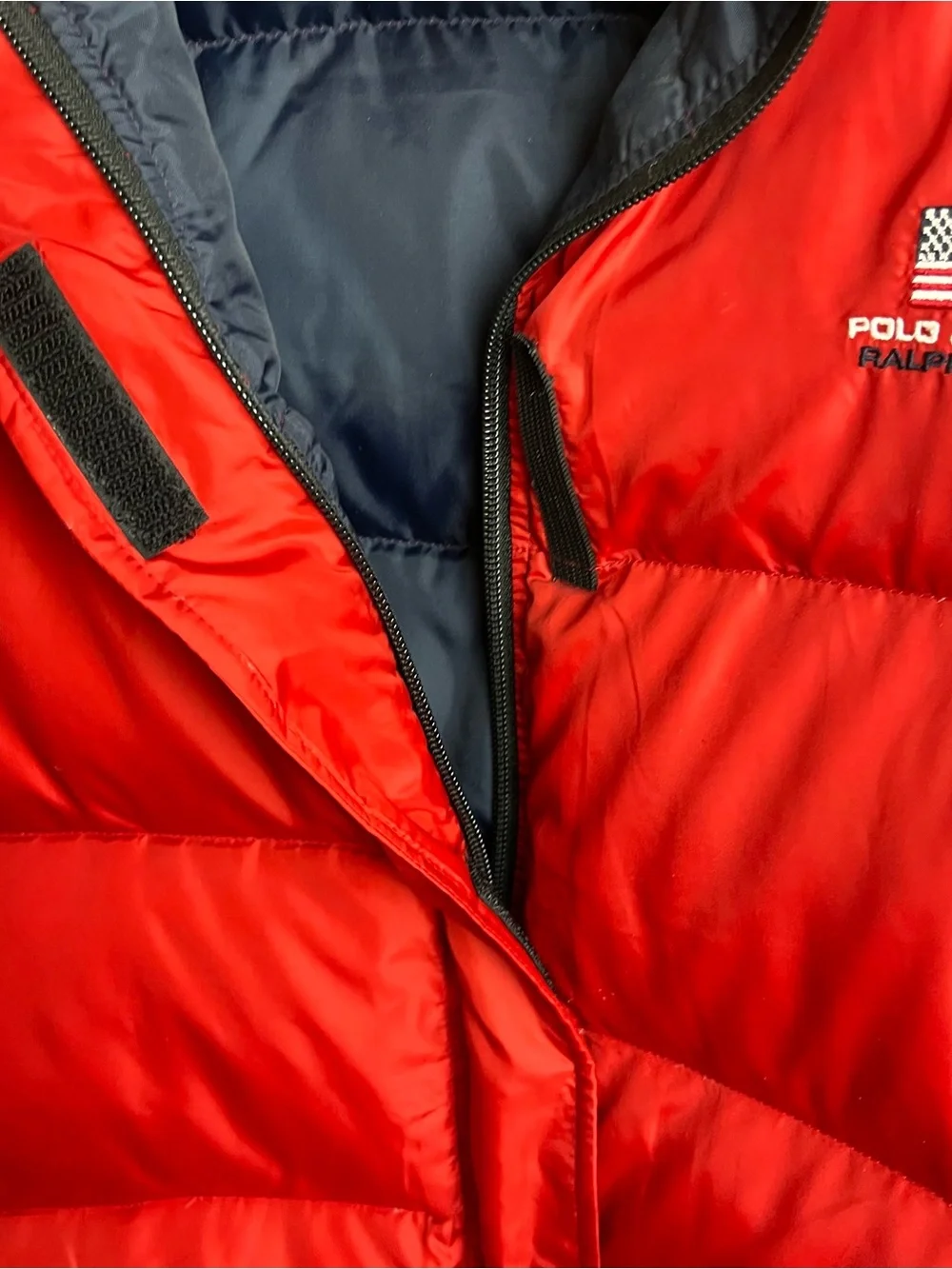 Vintage Polo Jeans Co Ralph Lauren Red Down Puffer Jacket Crop Y2K XL 90s Flag